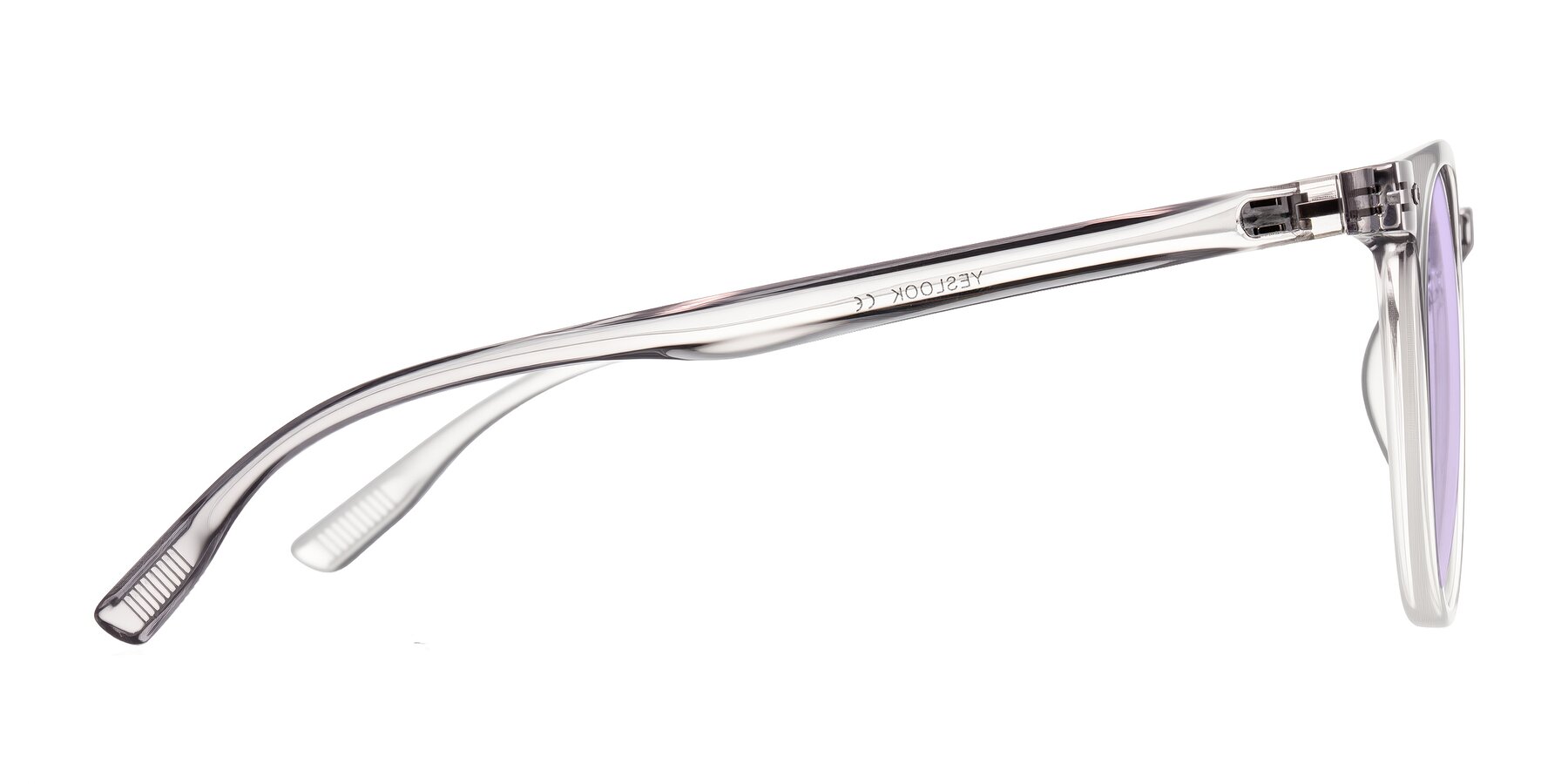 Side of Pizarro in Crystal Gray with Light Purple Tinted Lenses