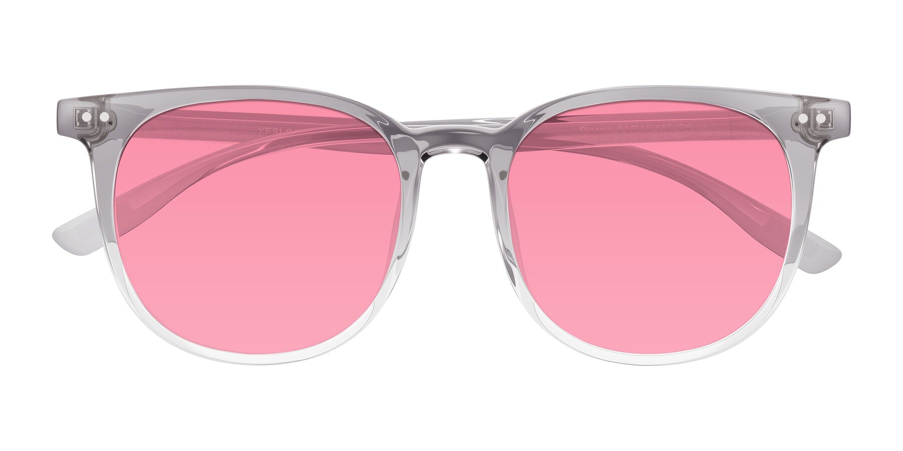 Folded Front of Pizarro in Crystal Gray with Pink Tinted Lenses