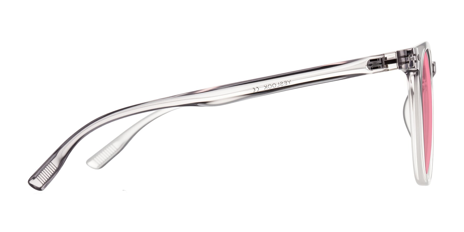 Side of Pizarro in Crystal Gray with Pink Tinted Lenses