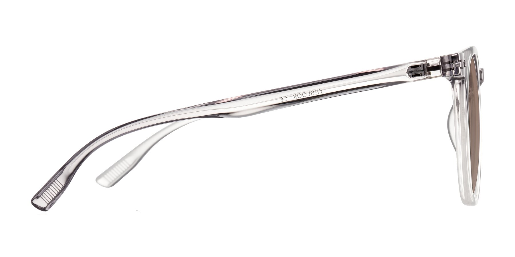 Side of Pizarro in Crystal Gray with Medium Brown Tinted Lenses