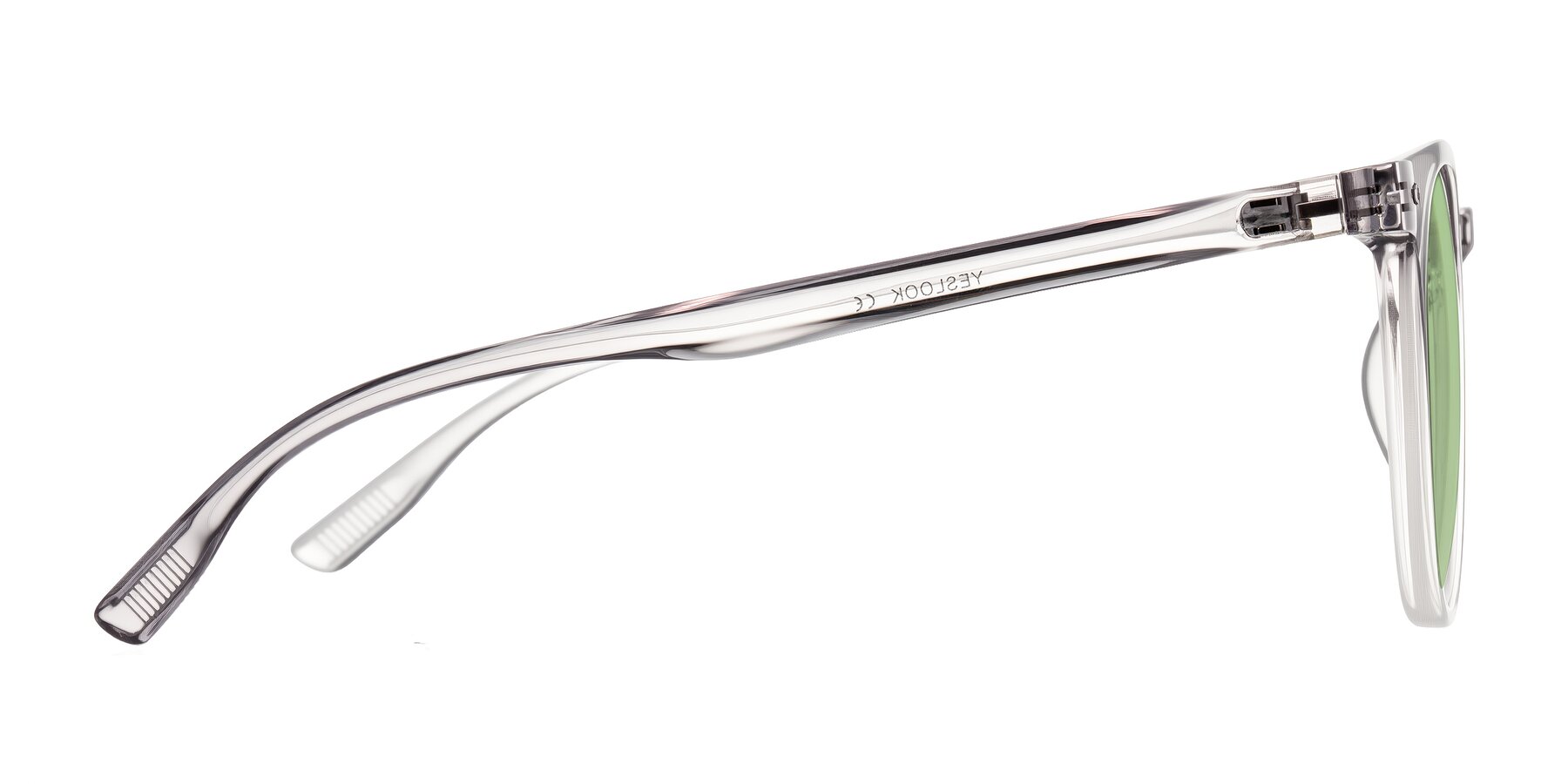 Side of Pizarro in Crystal Gray with Medium Green Tinted Lenses