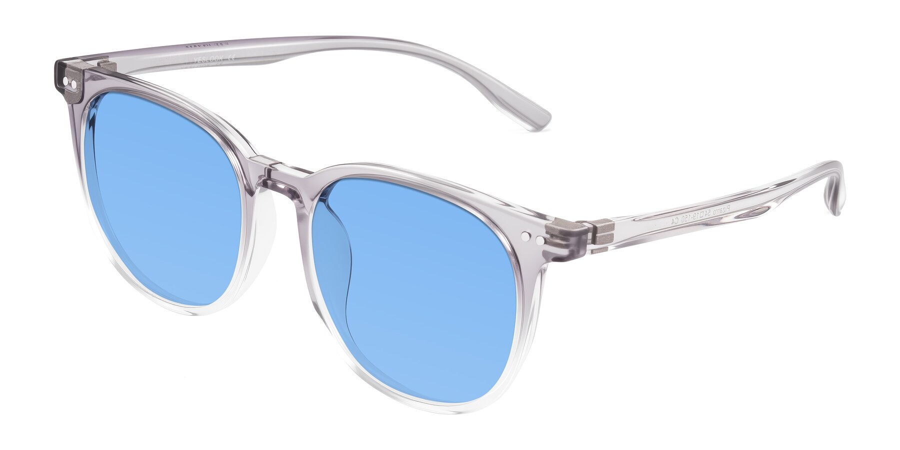 Angle of Pizarro in Crystal Gray with Medium Blue Tinted Lenses
