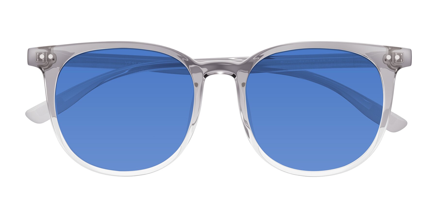 Folded Front of Pizarro in Crystal Gray with Blue Tinted Lenses