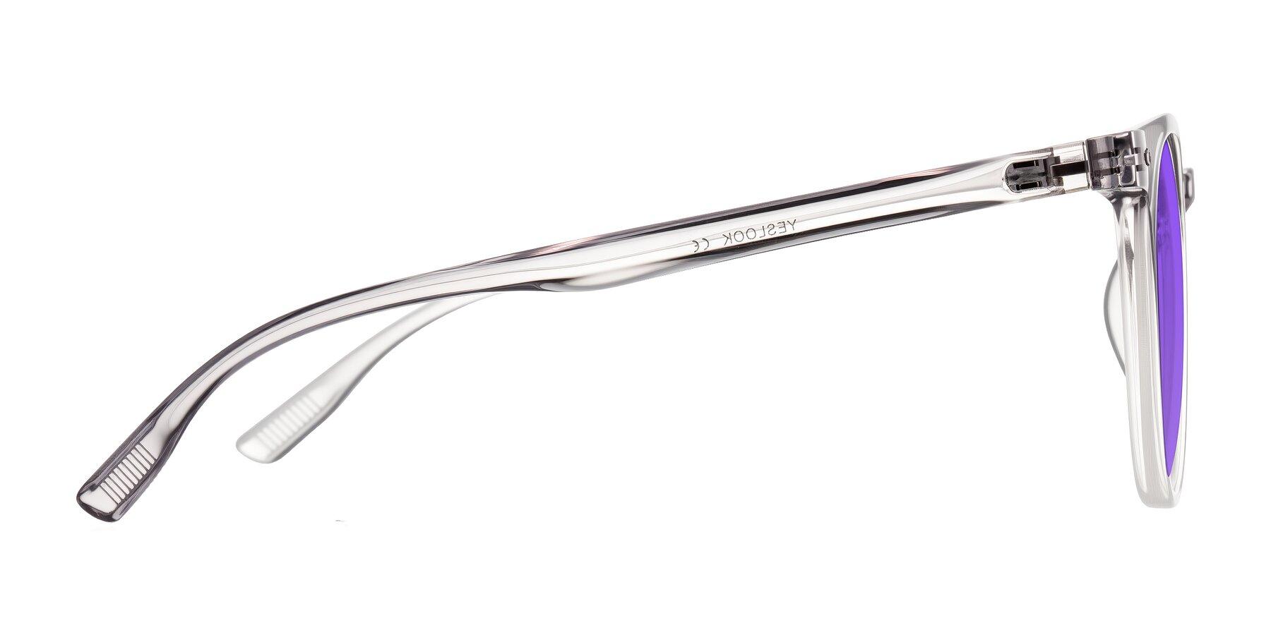 Side of Pizarro in Crystal Gray with Purple Tinted Lenses