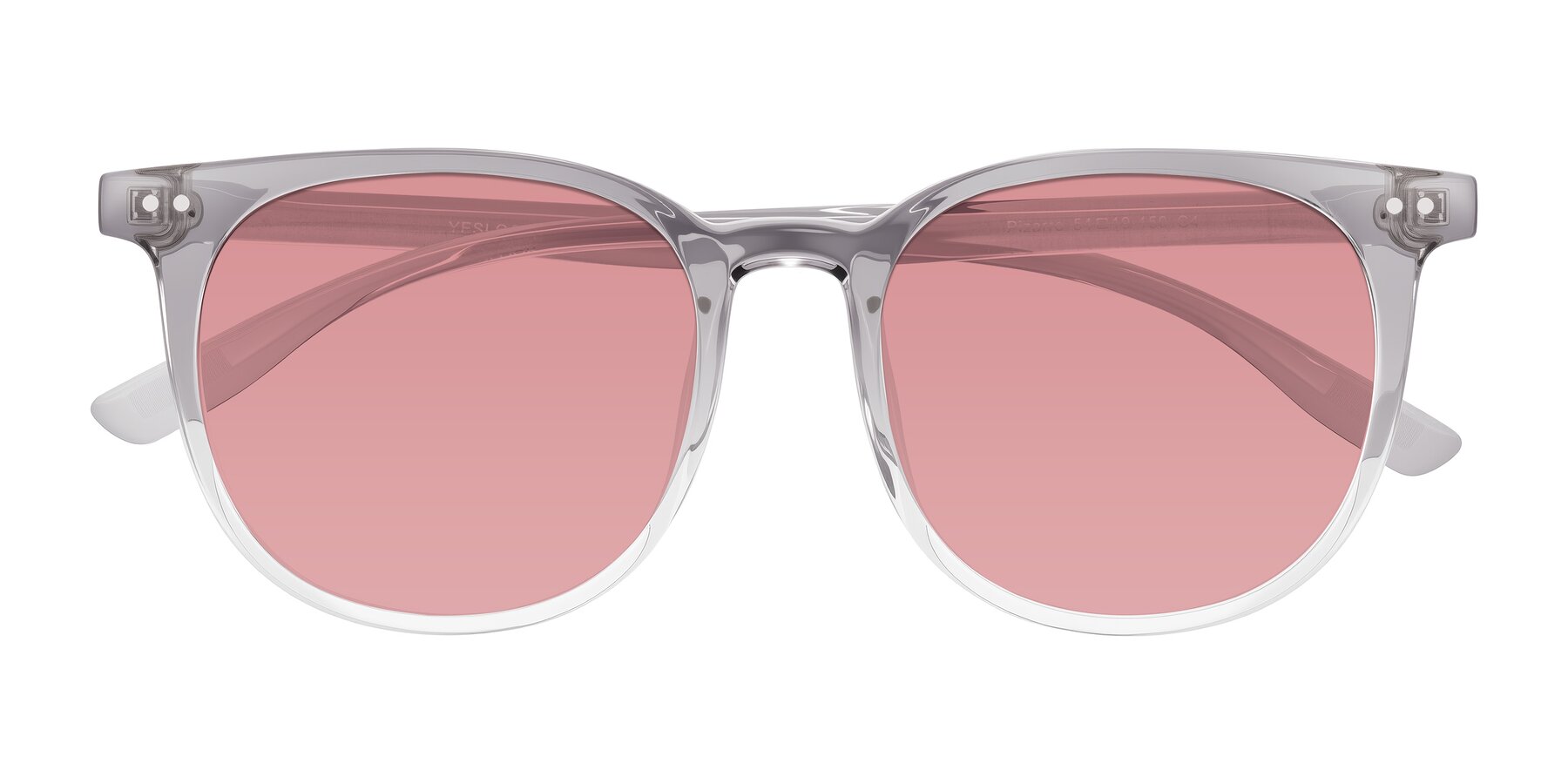 Folded Front of Pizarro in Crystal Gray with Medium Garnet Tinted Lenses