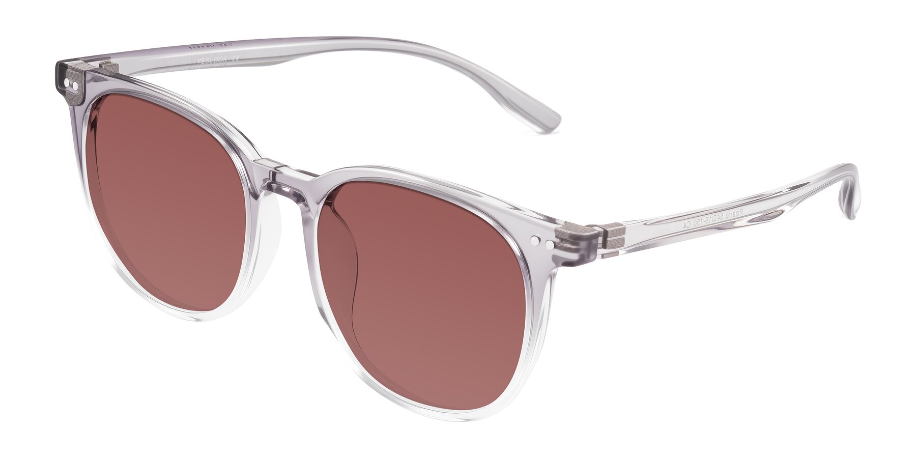 Angle of Pizarro in Crystal Gray with Garnet Tinted Lenses
