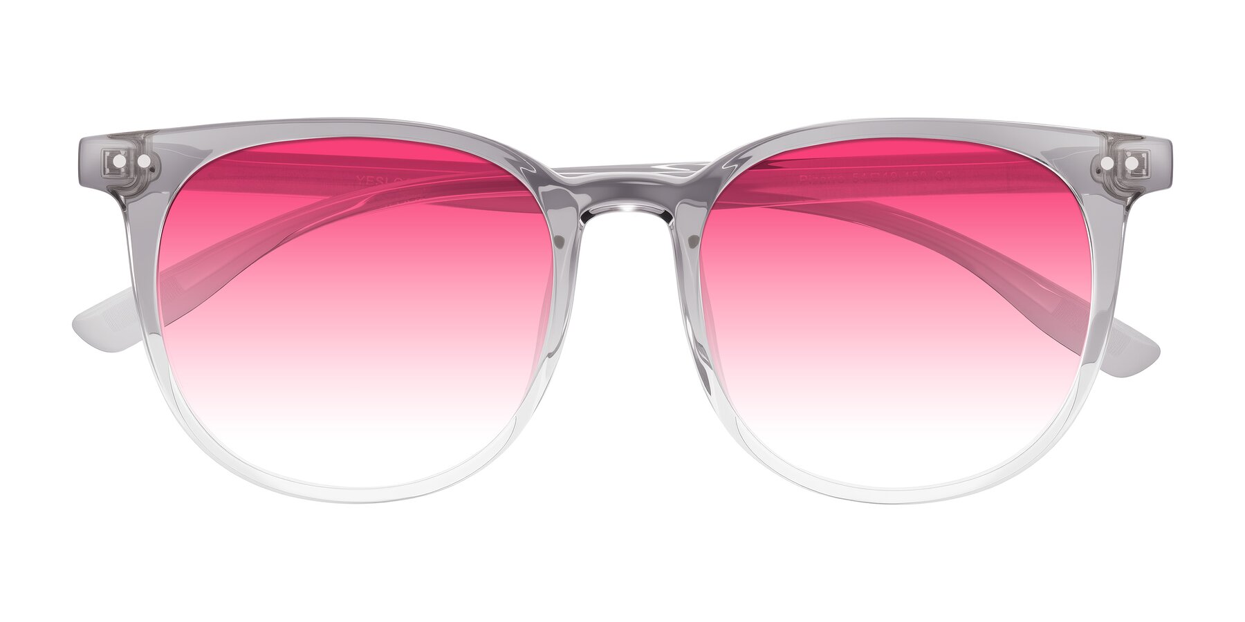 Folded Front of Pizarro in Crystal Gray with Pink Gradient Lenses
