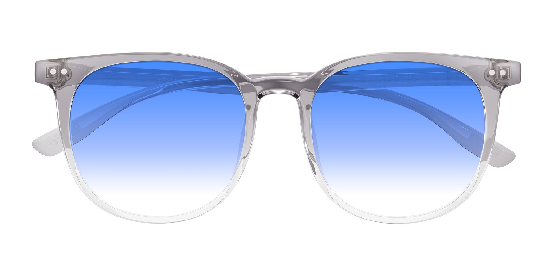 Folded Front of Pizarro in Crystal Gray with Blue Gradient Lenses