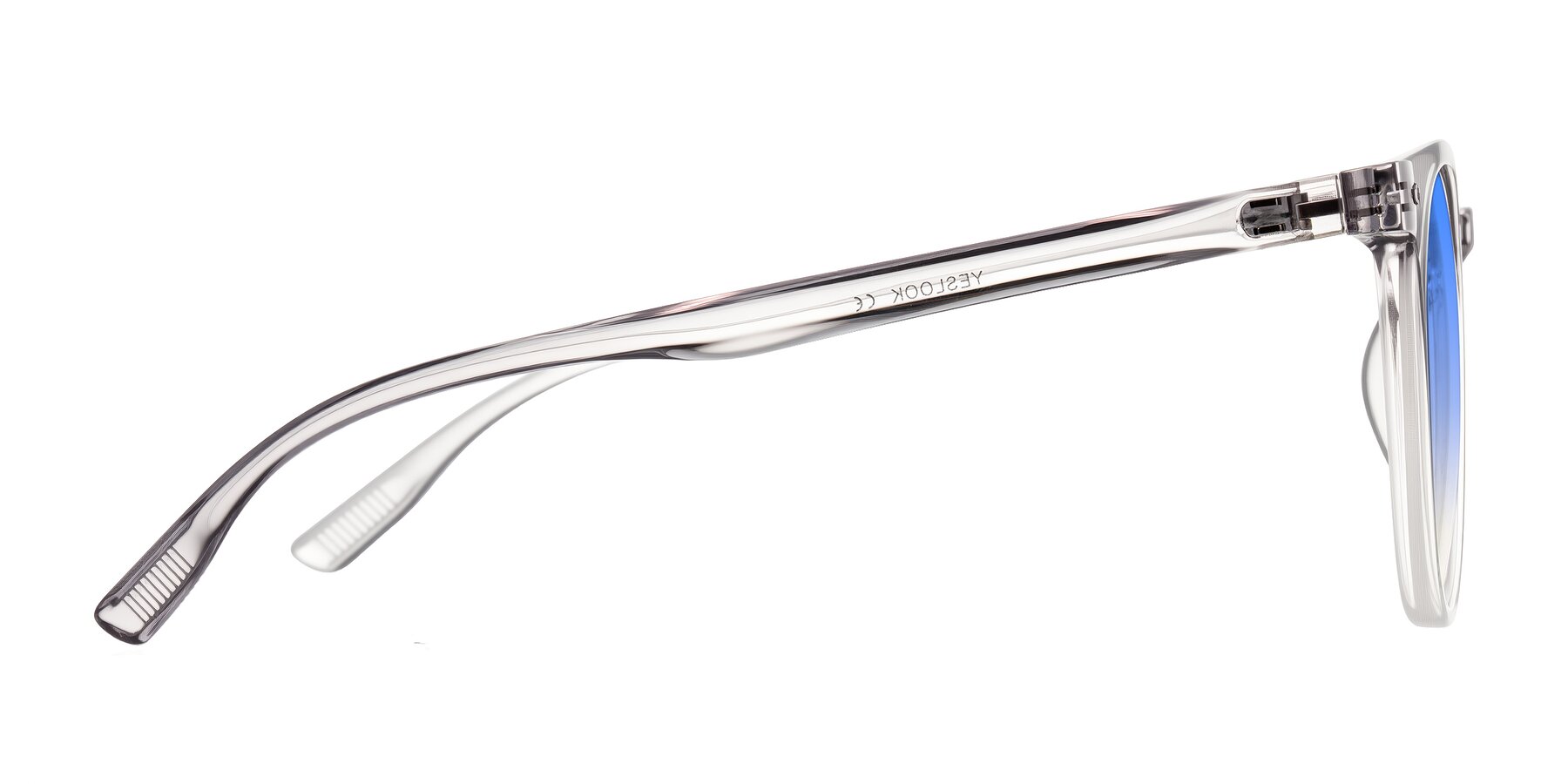 Side of Pizarro in Crystal Gray with Blue Gradient Lenses