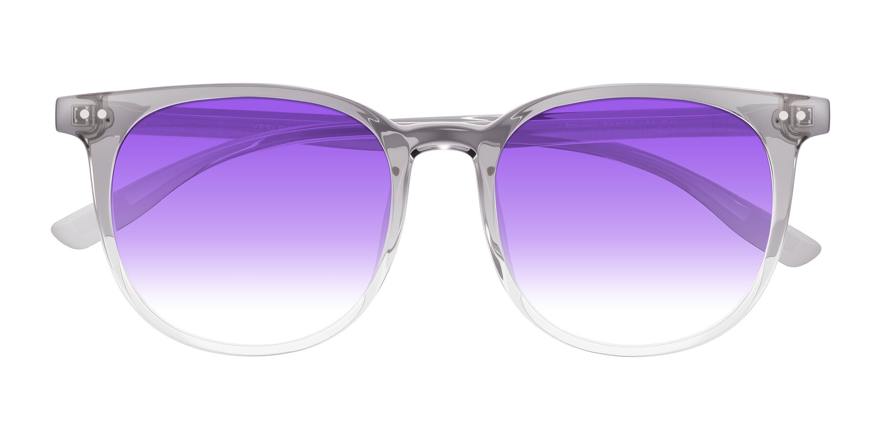 Folded Front of Pizarro in Crystal Gray with Purple Gradient Lenses