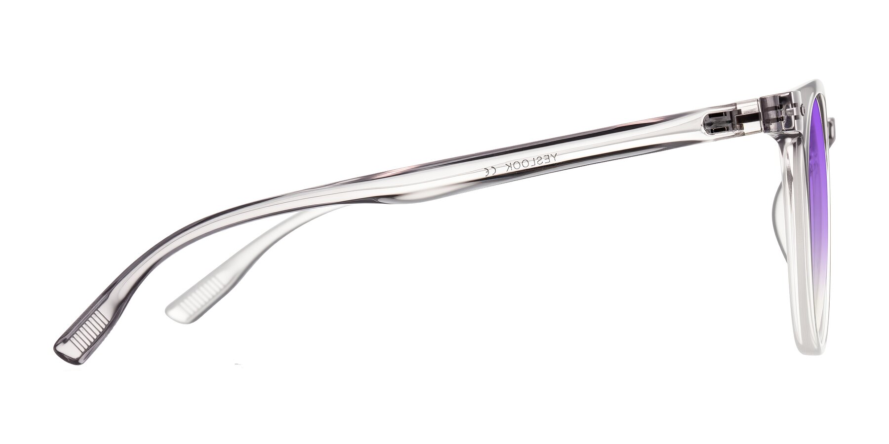 Side of Pizarro in Crystal Gray with Purple Gradient Lenses