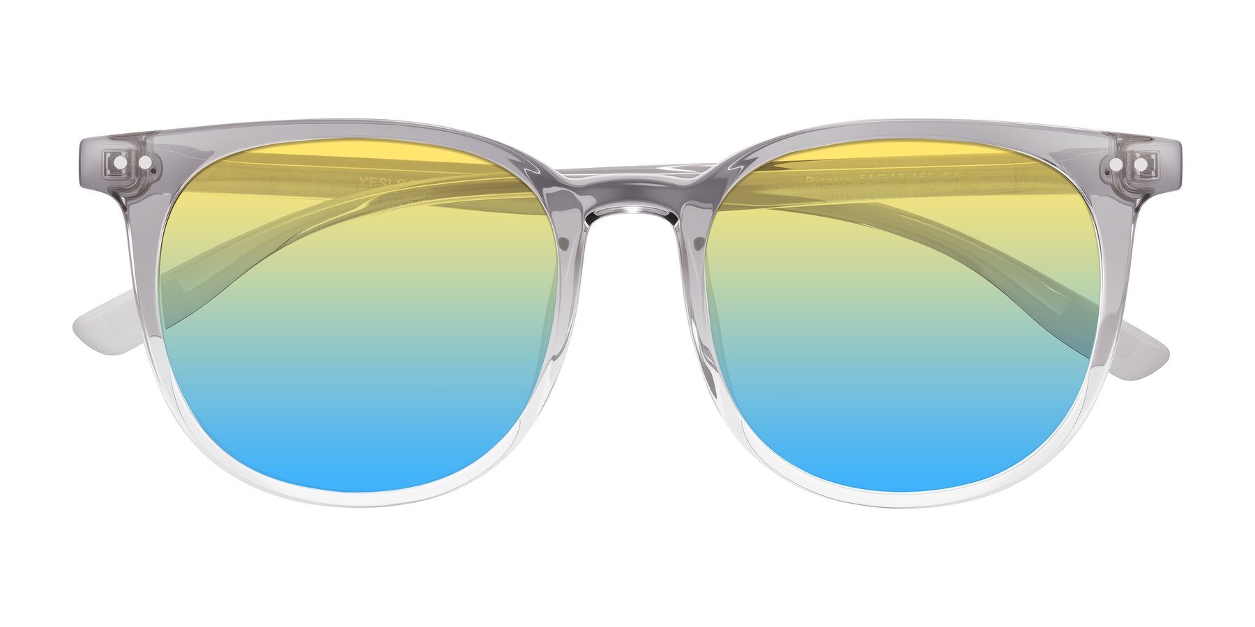 Folded Front of Pizarro in Crystal Gray with Yellow / Blue Gradient Lenses