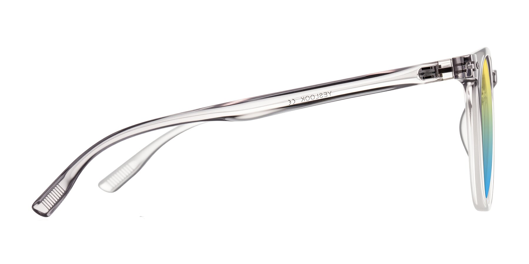 Side of Pizarro in Crystal Gray with Yellow / Blue Gradient Lenses