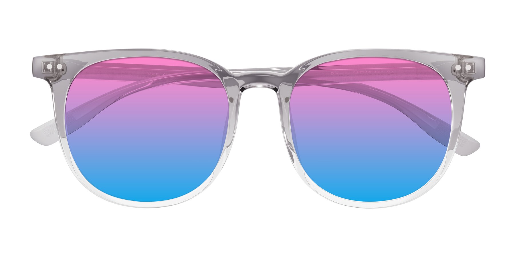 Folded Front of Pizarro in Crystal Gray with Pink / Blue Gradient Lenses