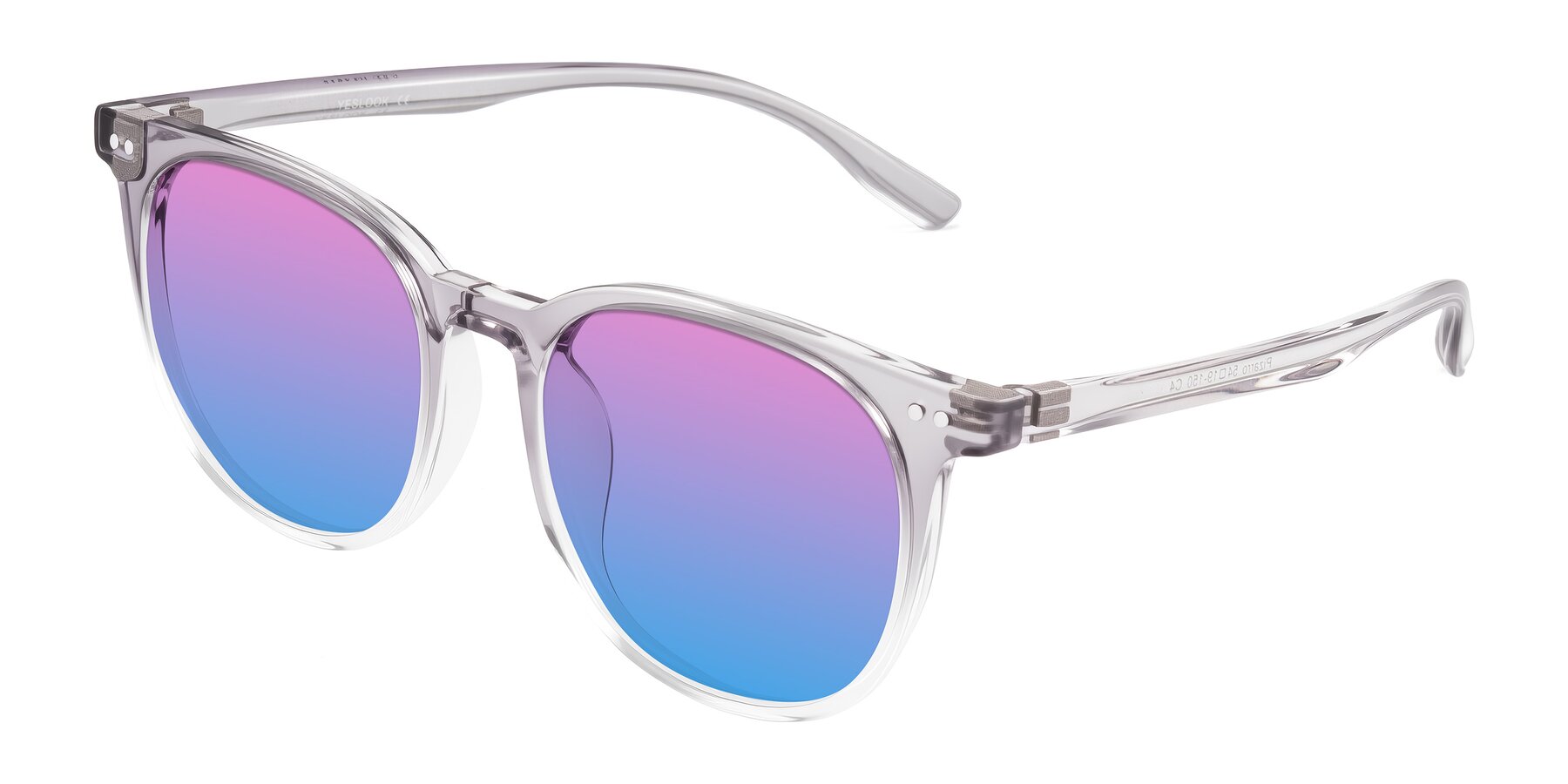 Angle of Pizarro in Crystal Gray with Pink / Blue Gradient Lenses