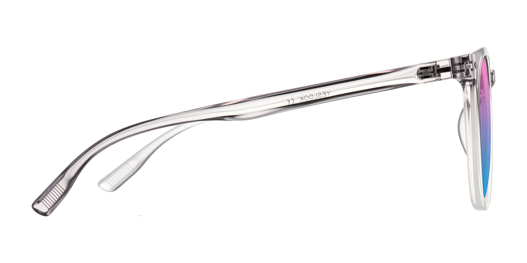 Side of Pizarro in Crystal Gray with Pink / Blue Gradient Lenses