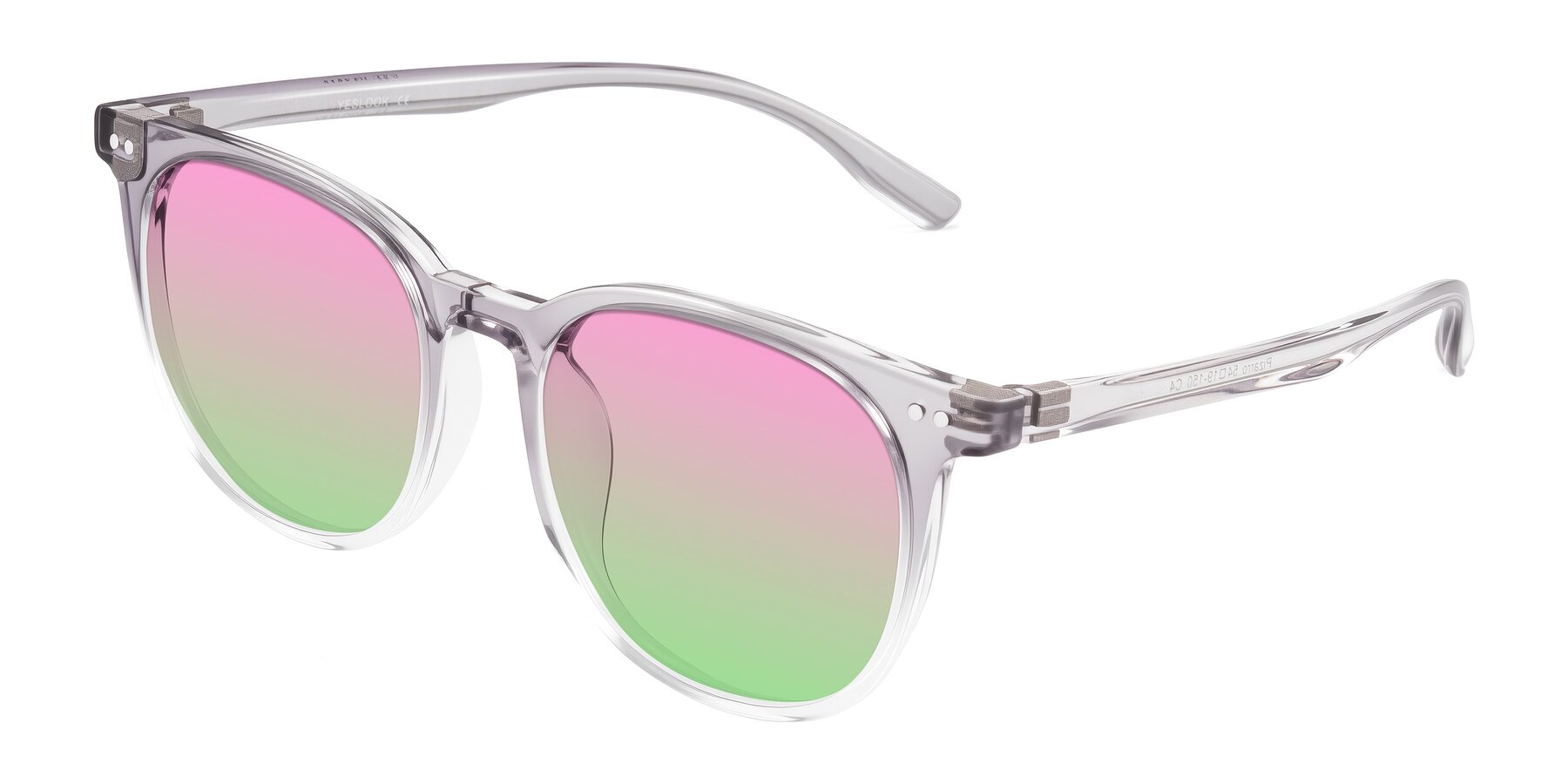 Angle of Pizarro in Crystal Gray with Pink / Green Gradient Lenses