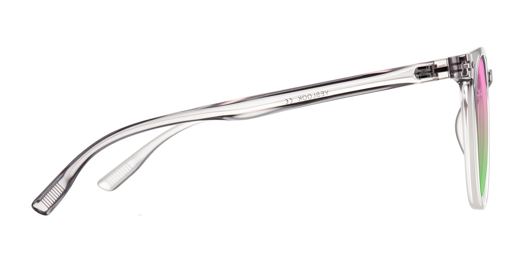 Side of Pizarro in Crystal Gray with Pink / Green Gradient Lenses