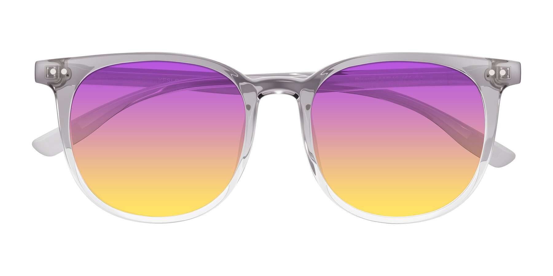 Folded Front of Pizarro in Crystal Gray with Purple / Yellow Gradient Lenses