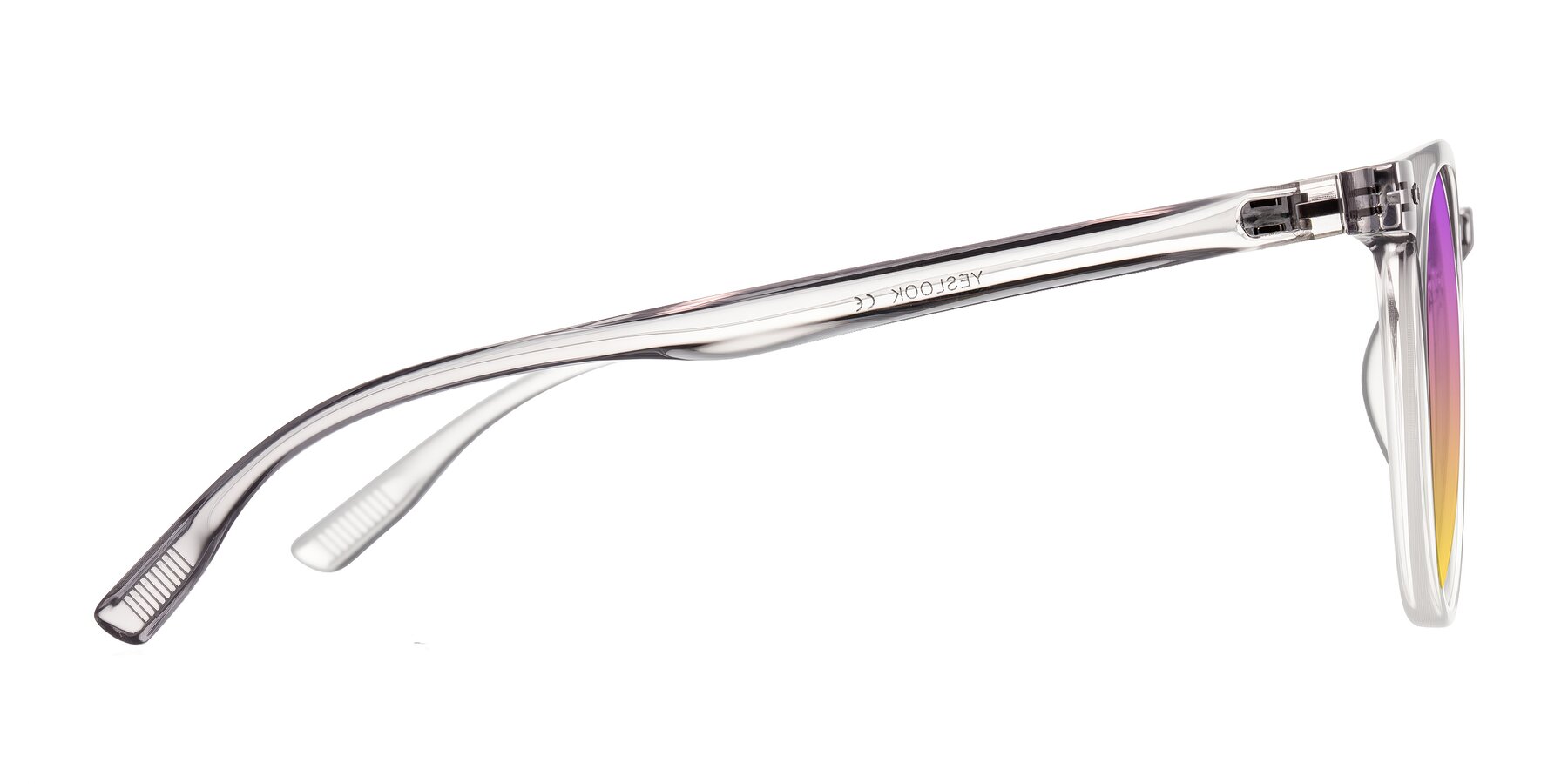 Side of Pizarro in Crystal Gray with Purple / Yellow Gradient Lenses