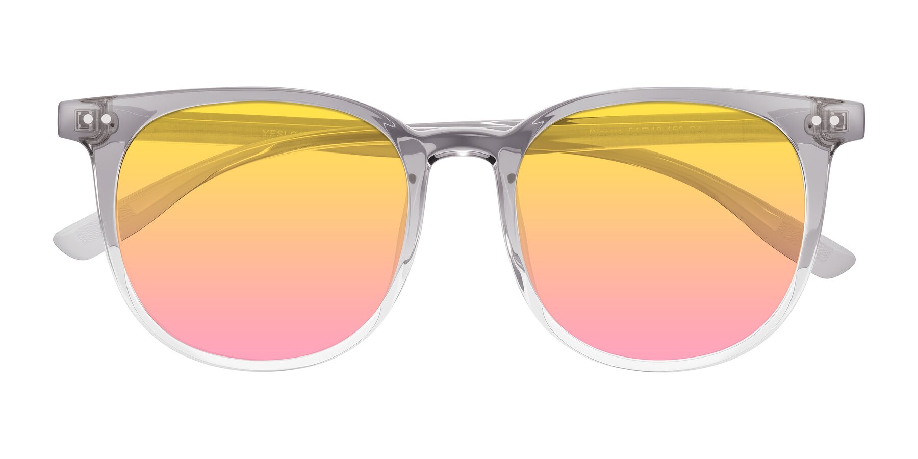 Folded Front of Pizarro in Crystal Gray with Yellow / Pink Gradient Lenses