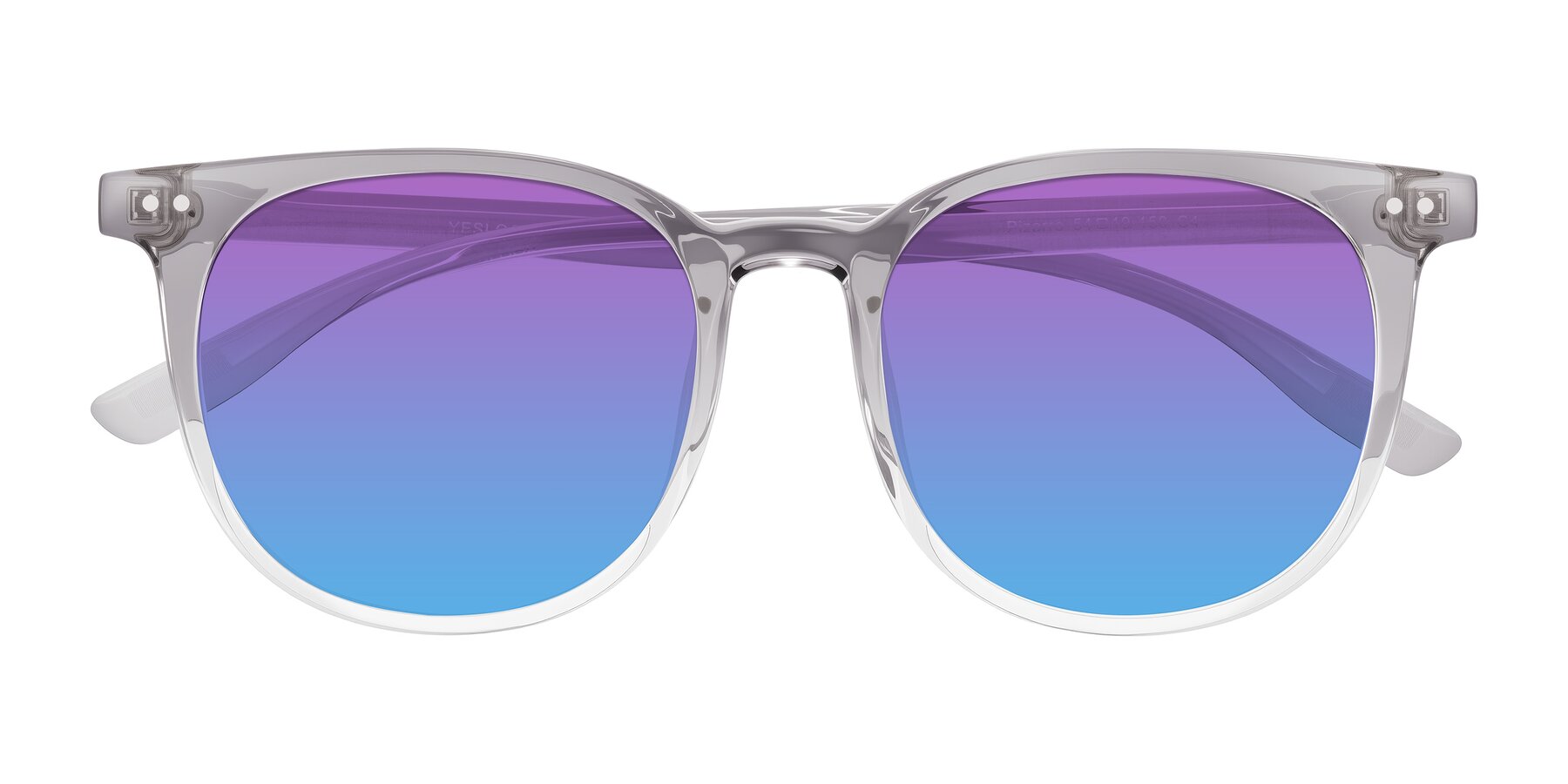 Folded Front of Pizarro in Crystal Gray with Purple / Blue Gradient Lenses