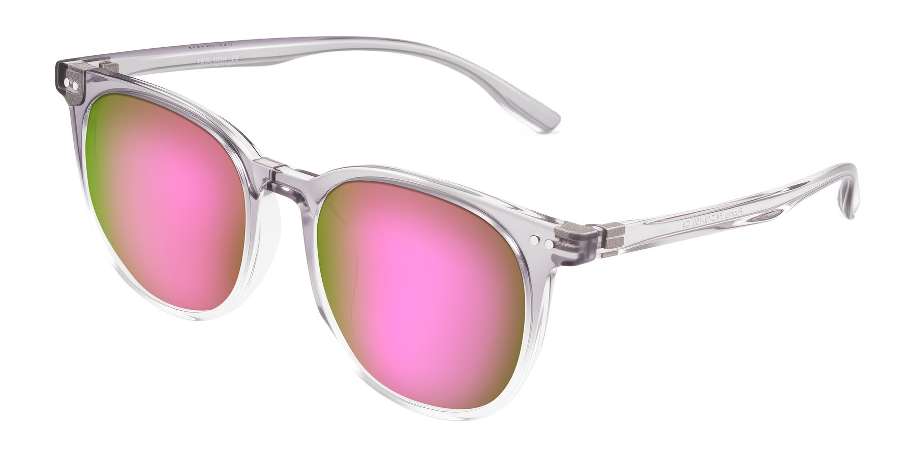 Angle of Pizarro in Crystal Gray with Pink Mirrored Lenses