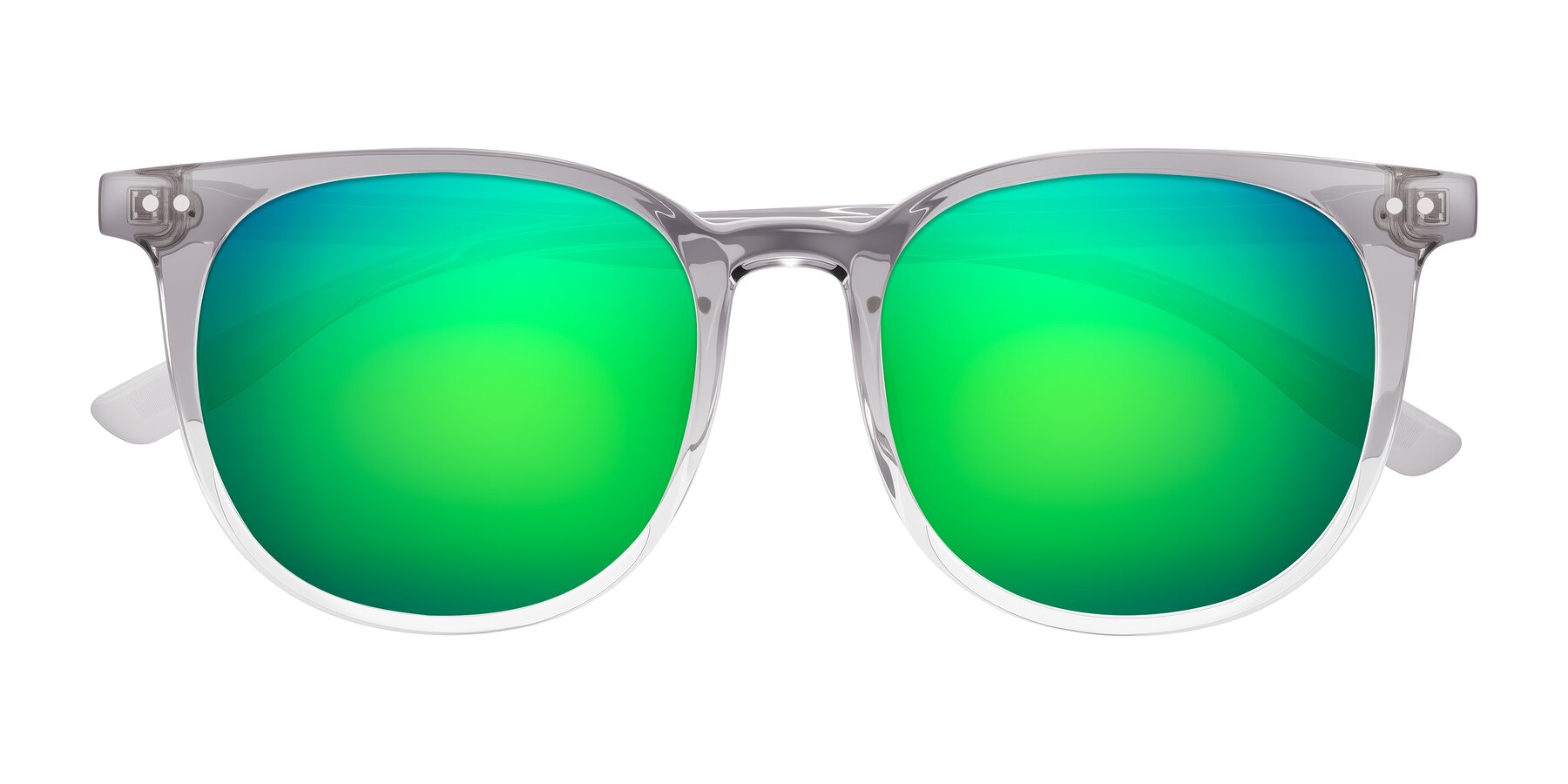 Folded Front of Pizarro in Crystal Gray with Green Mirrored Lenses