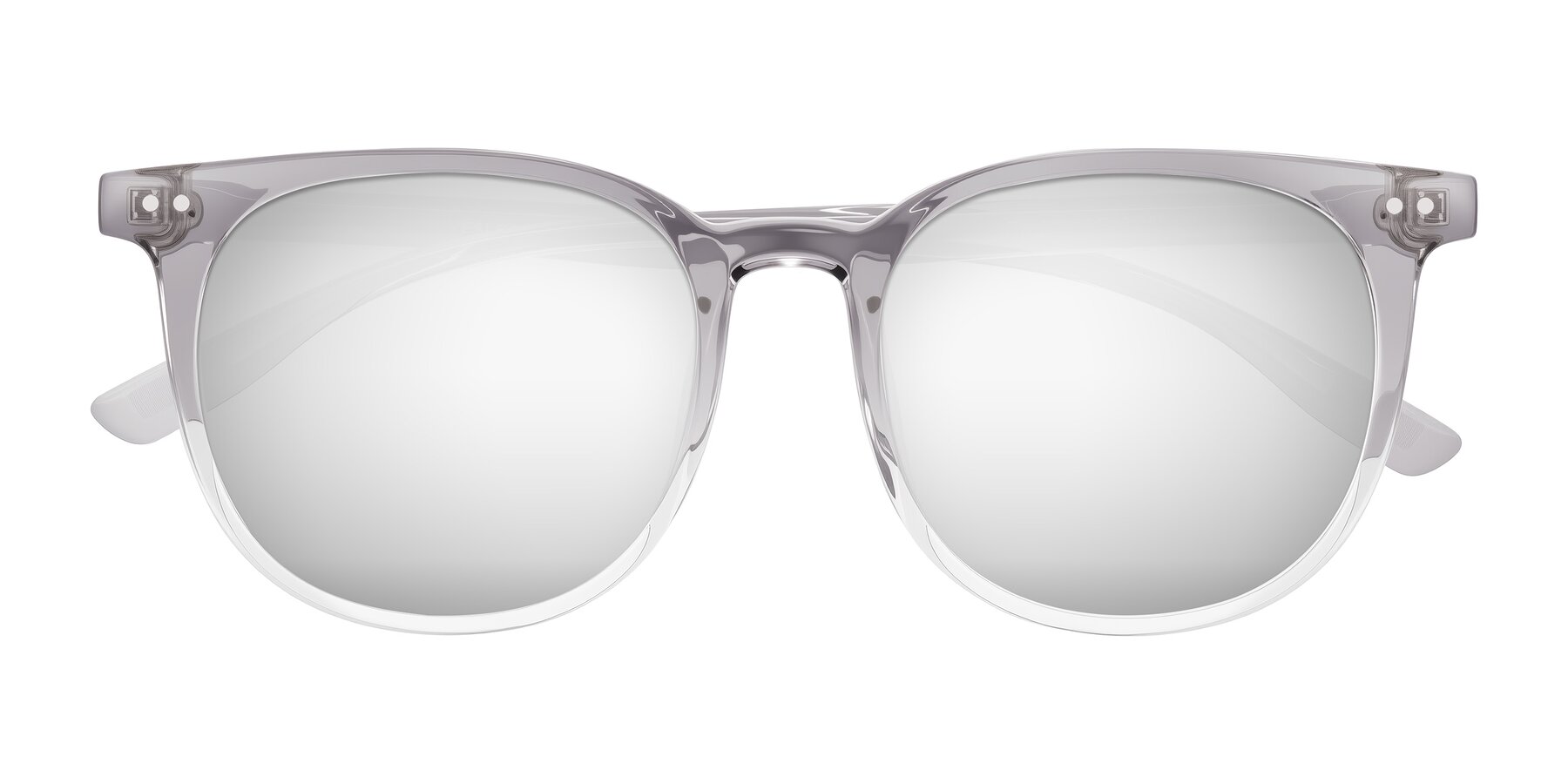 Folded Front of Pizarro in Crystal Gray with Silver Mirrored Lenses