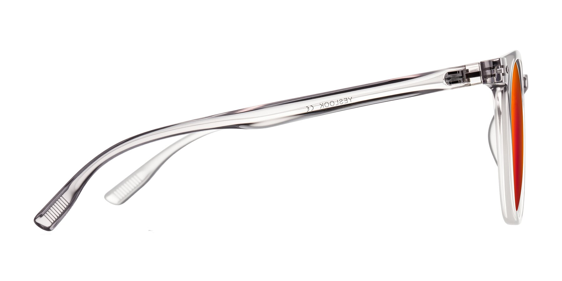 Side of Pizarro in Crystal Gray with Red Gold Mirrored Lenses