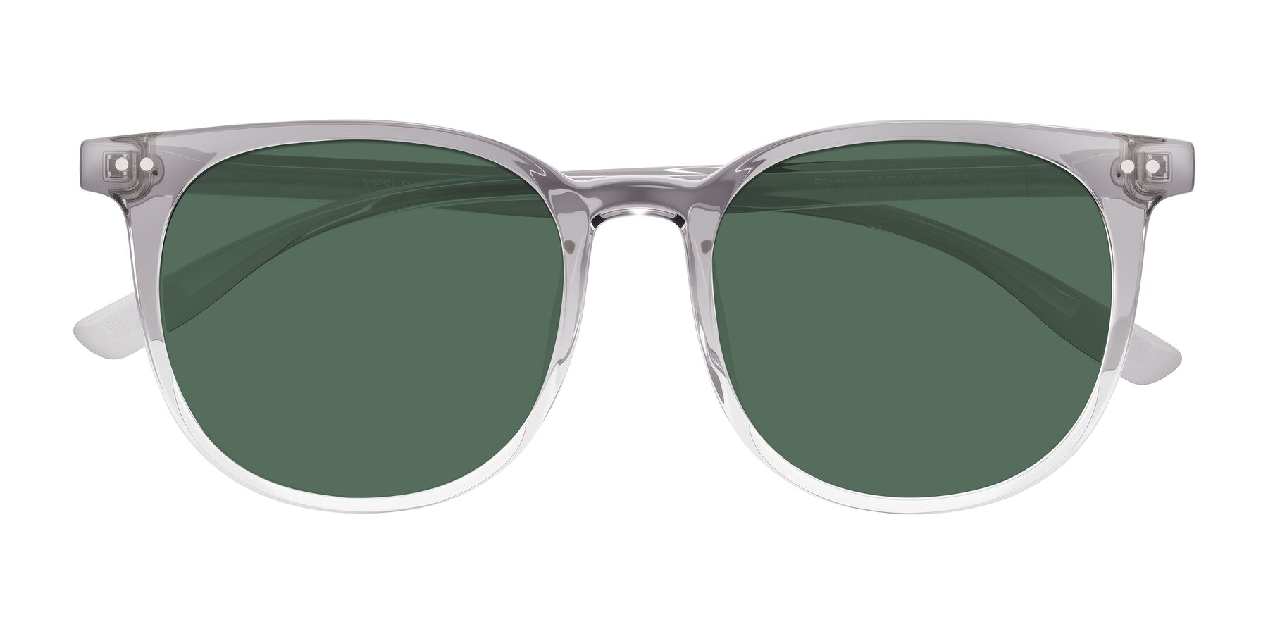 Folded Front of Pizarro in Crystal Gray with Green Polarized Lenses