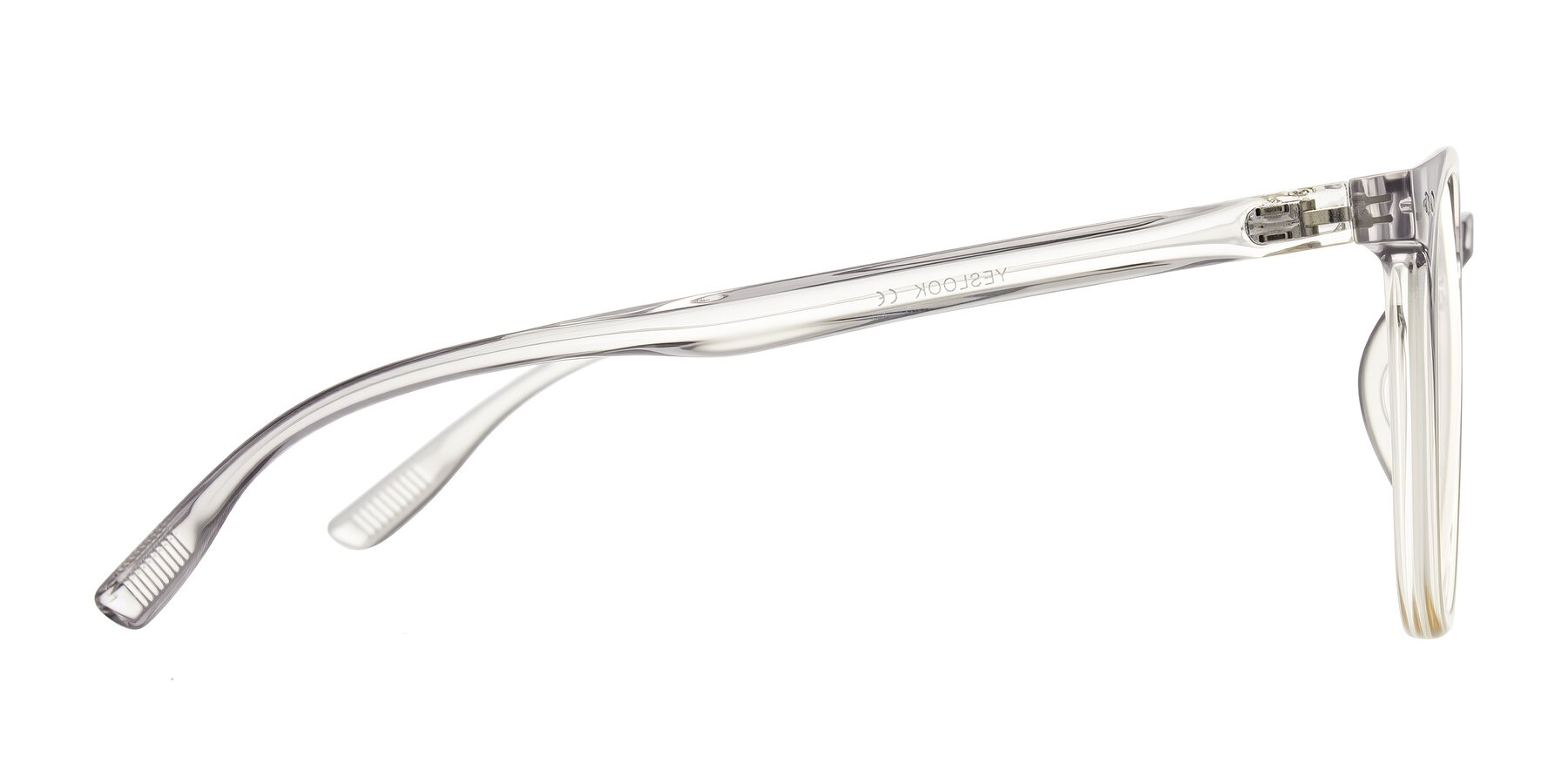 Side of Pizarro in Crystal Gray/Champagne with Clear Eyeglass Lenses