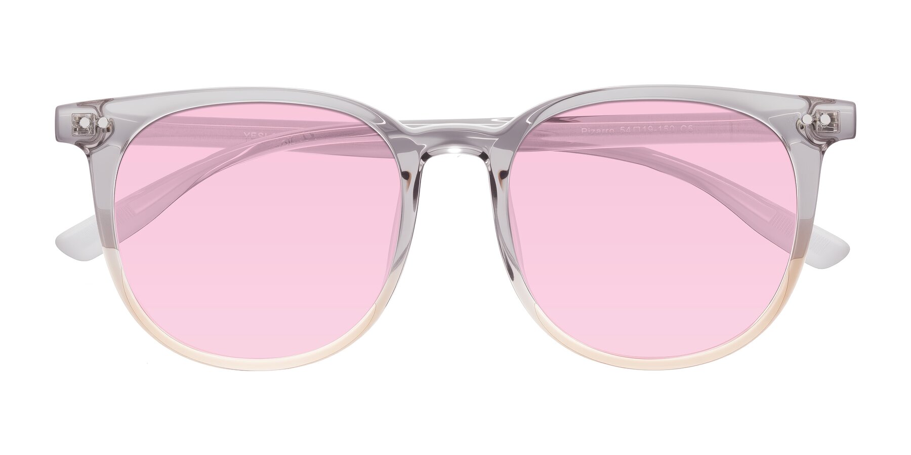 Folded Front of Pizarro in Crystal Gray/Champagne with Light Pink Tinted Lenses