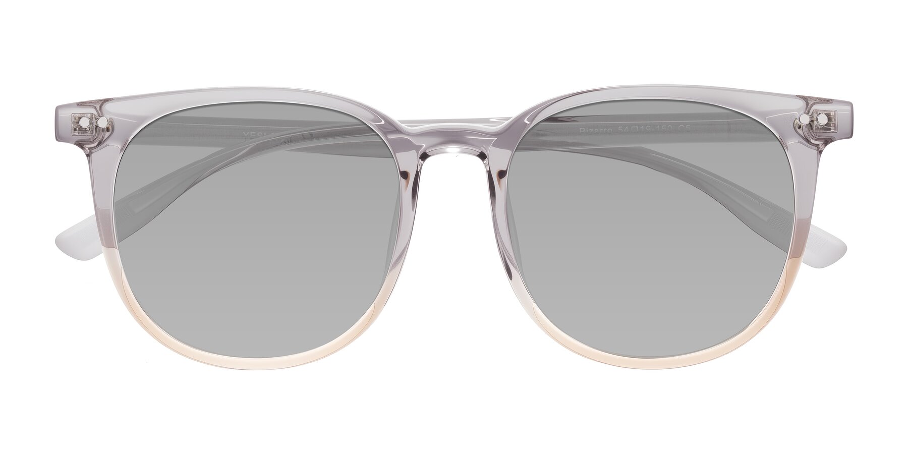 Folded Front of Pizarro in Crystal Gray/Champagne with Light Gray Tinted Lenses