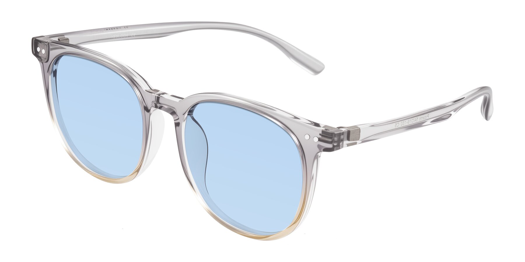 Angle of Pizarro in Crystal Gray/Champagne with Light Blue Tinted Lenses