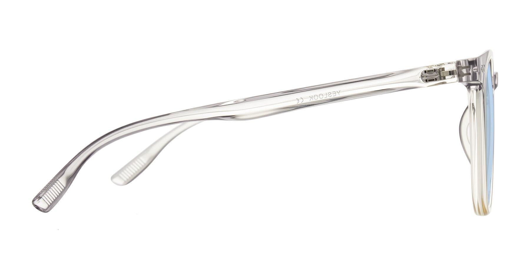 Side of Pizarro in Crystal Gray/Champagne with Light Blue Tinted Lenses