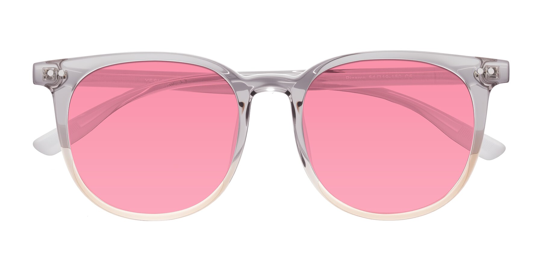 Folded Front of Pizarro in Crystal Gray/Champagne with Pink Tinted Lenses