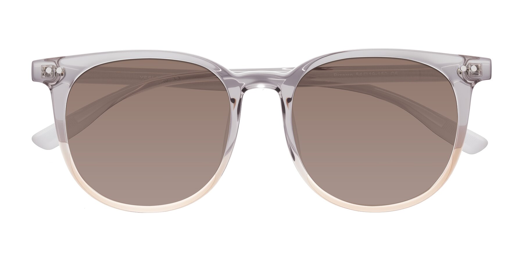Folded Front of Pizarro in Crystal Gray/Champagne with Medium Brown Tinted Lenses