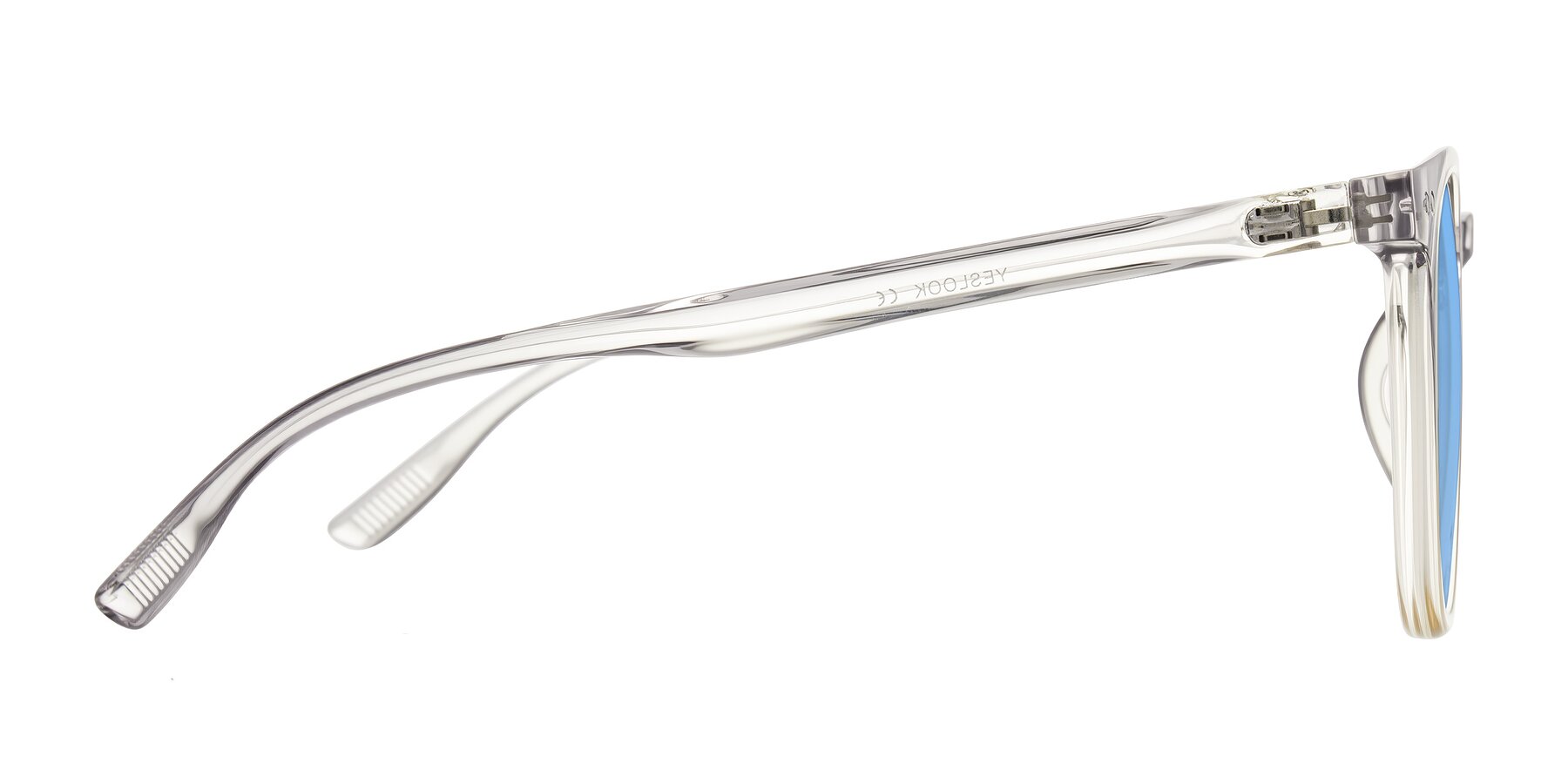 Side of Pizarro in Crystal Gray/Champagne with Medium Blue Tinted Lenses