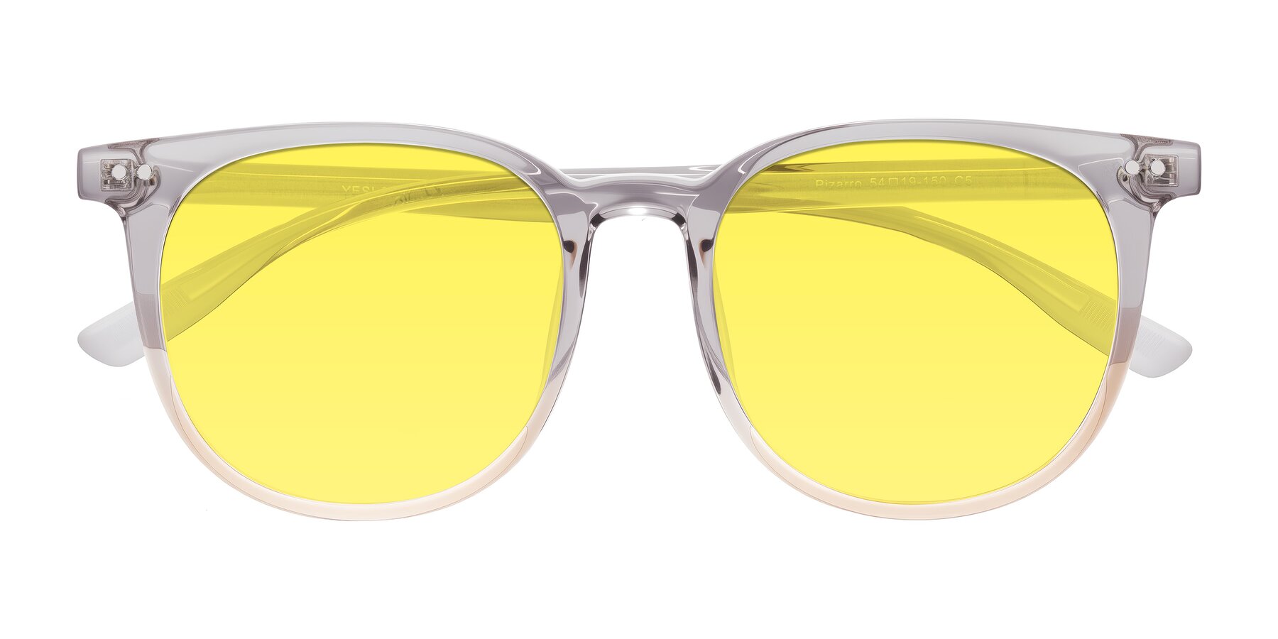 Folded Front of Pizarro in Crystal Gray/Champagne with Medium Yellow Tinted Lenses