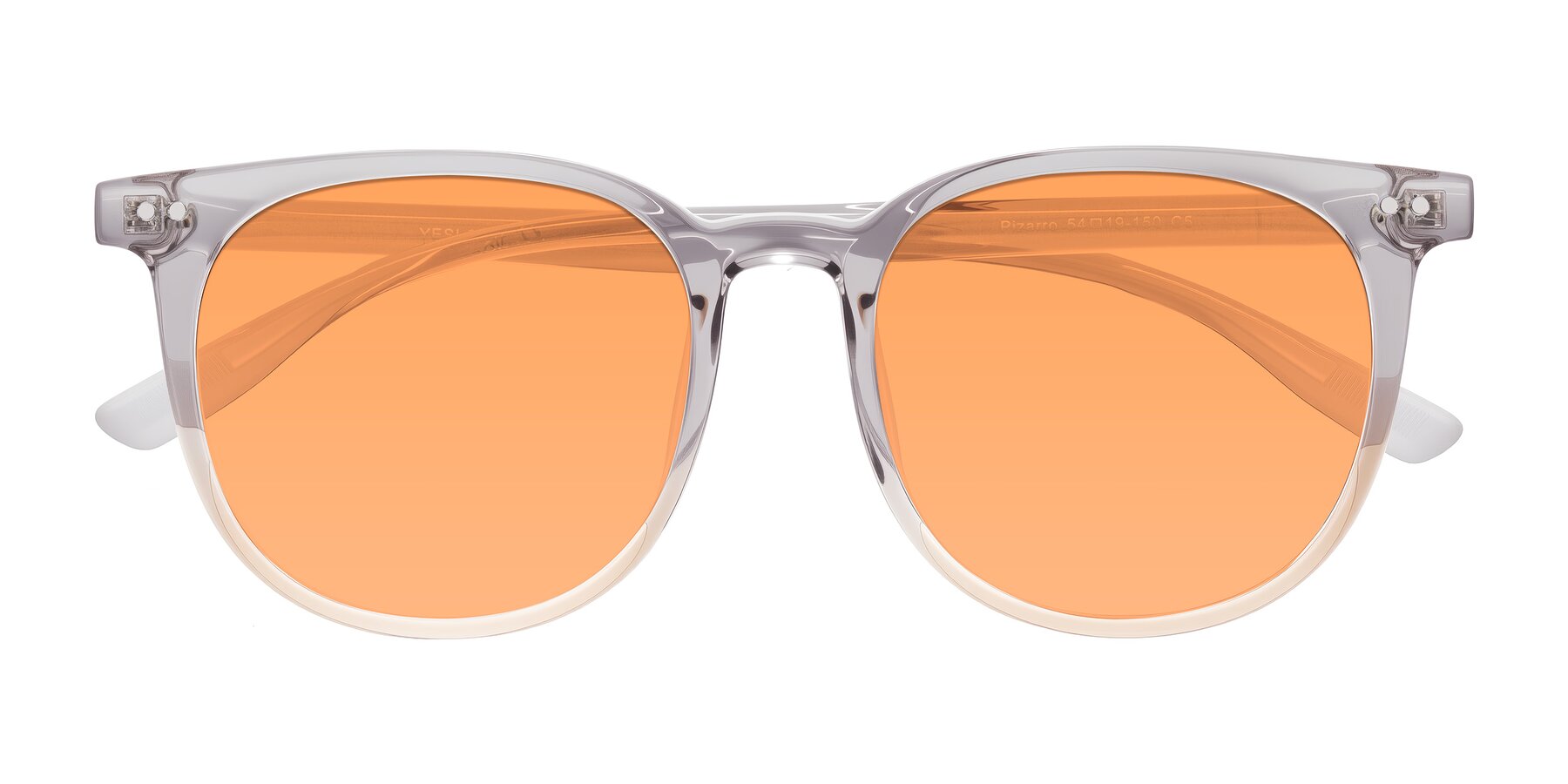 Folded Front of Pizarro in Crystal Gray/Champagne with Medium Orange Tinted Lenses