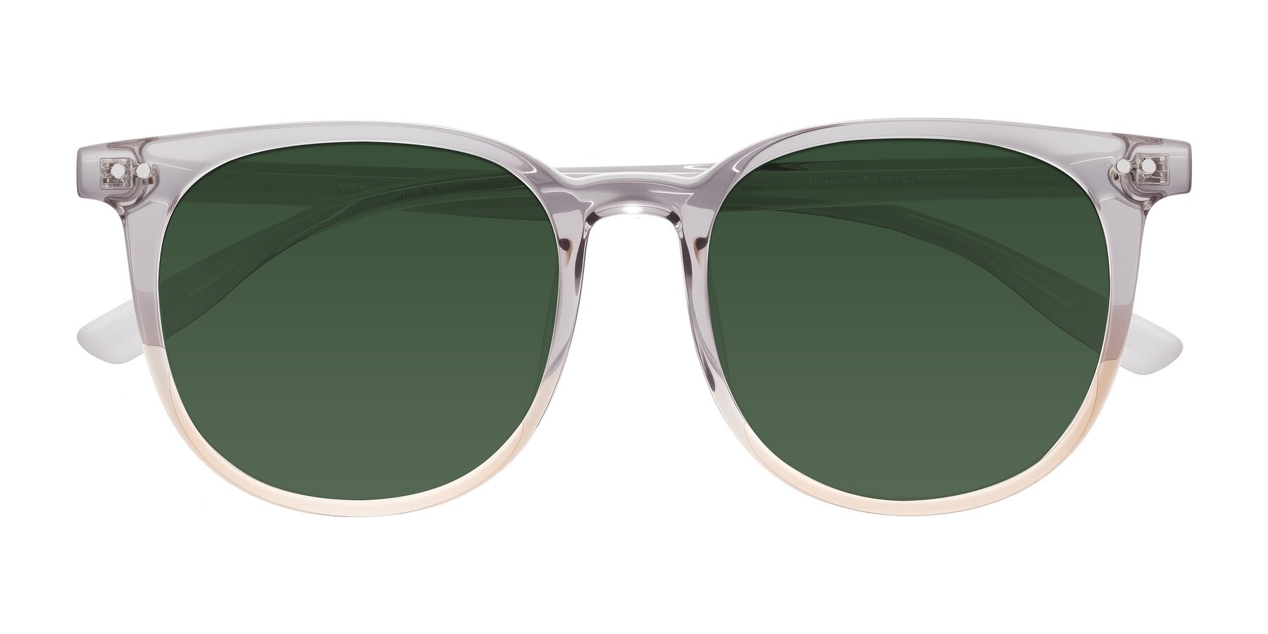 Folded Front of Pizarro in Crystal Gray/Champagne with Green Tinted Lenses