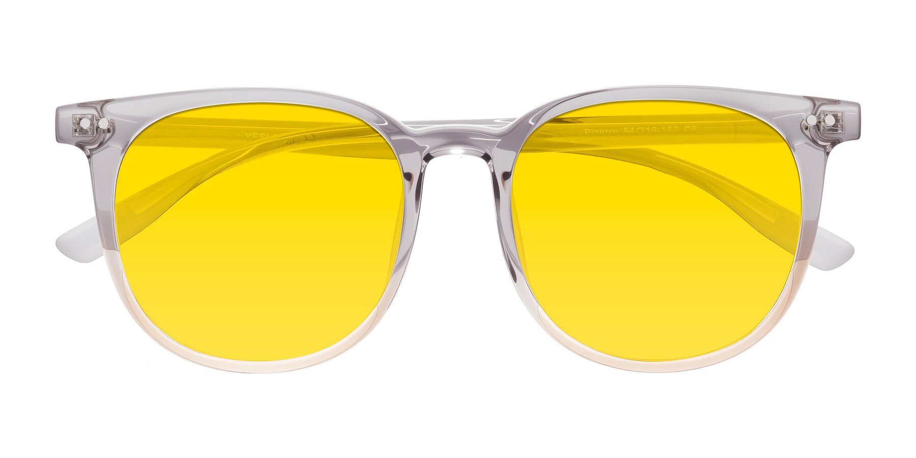 Folded Front of Pizarro in Crystal Gray/Champagne with Yellow Tinted Lenses
