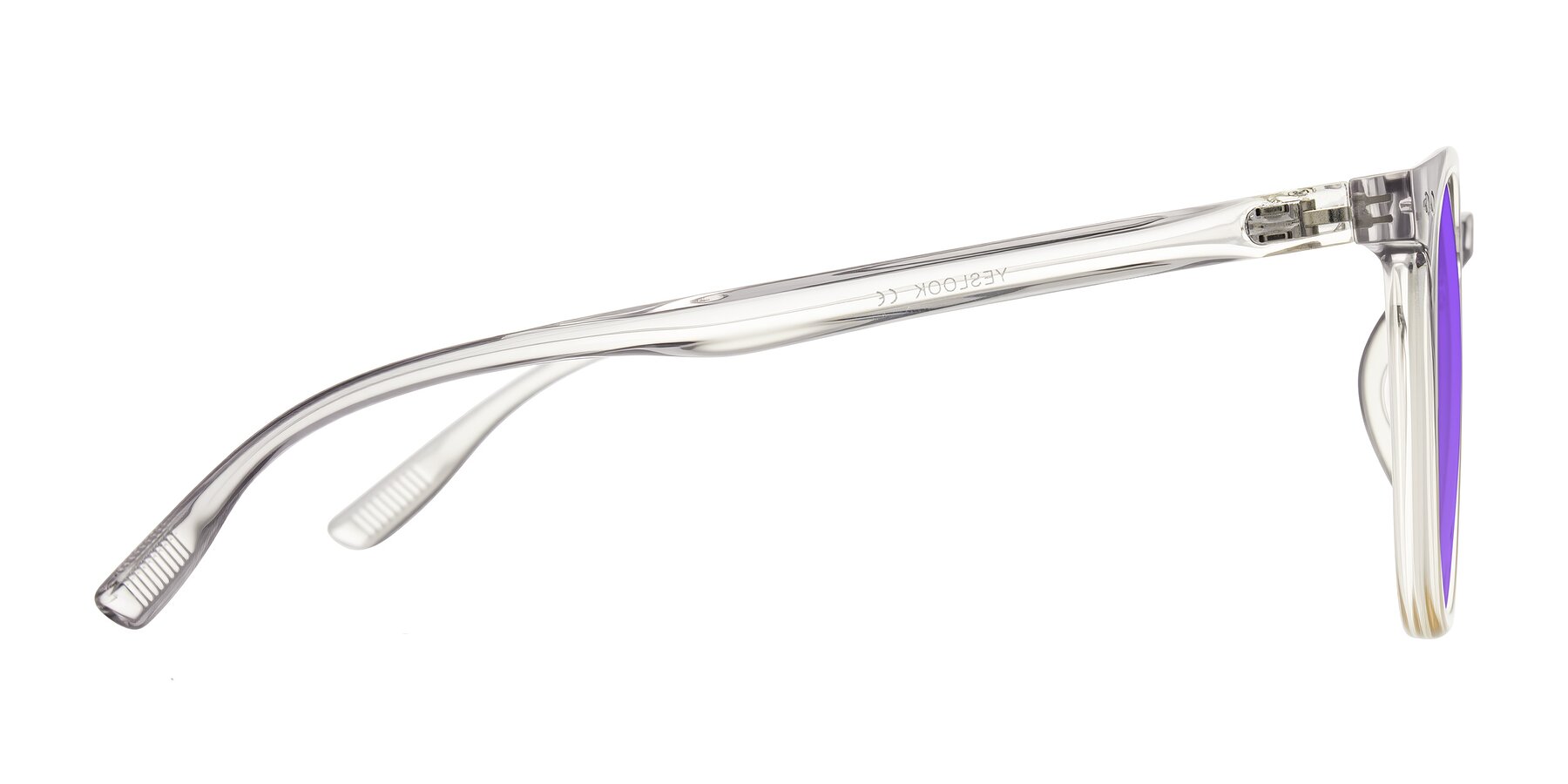 Side of Pizarro in Crystal Gray/Champagne with Purple Tinted Lenses