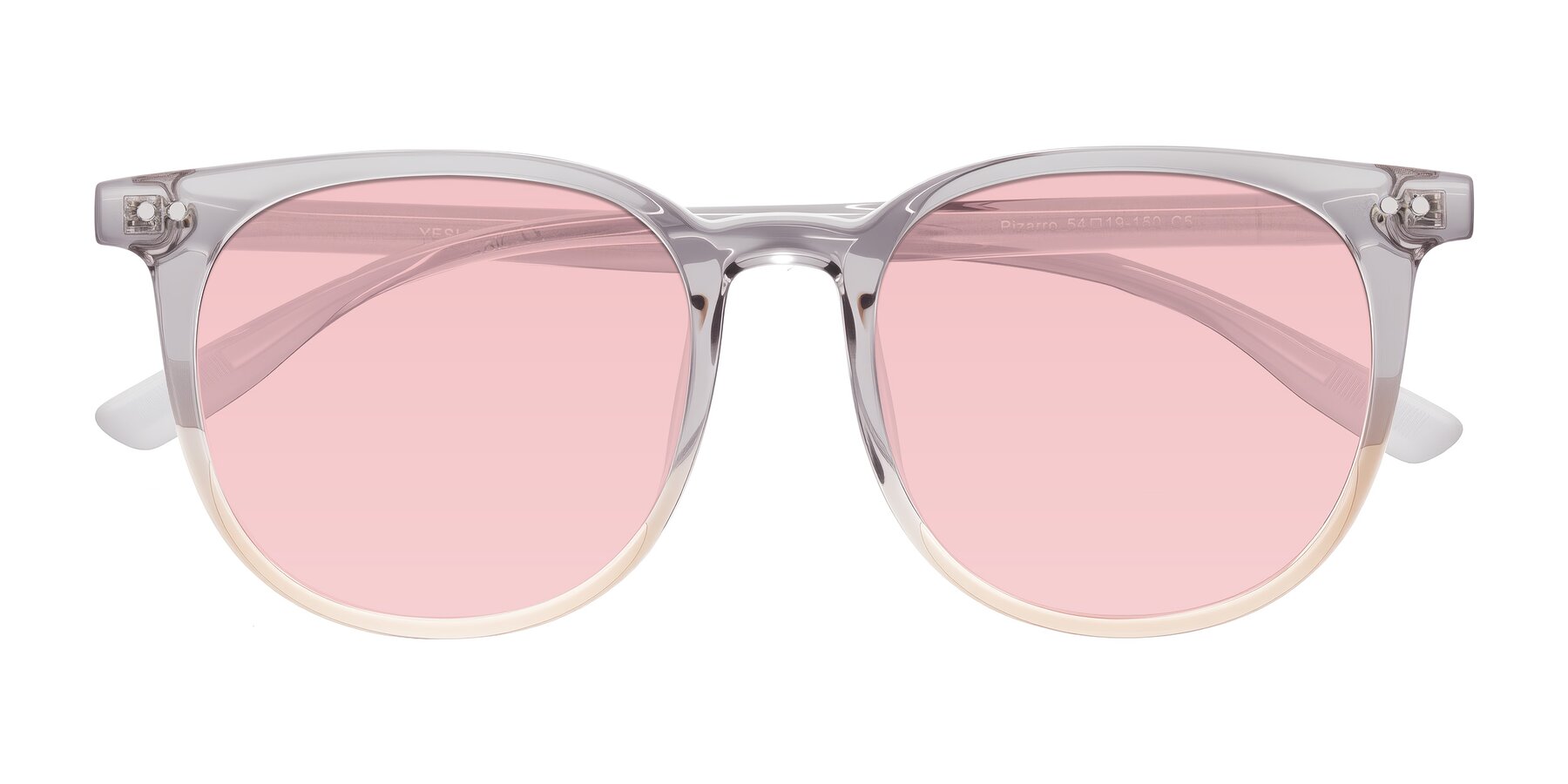 Folded Front of Pizarro in Crystal Gray/Champagne with Light Garnet Tinted Lenses