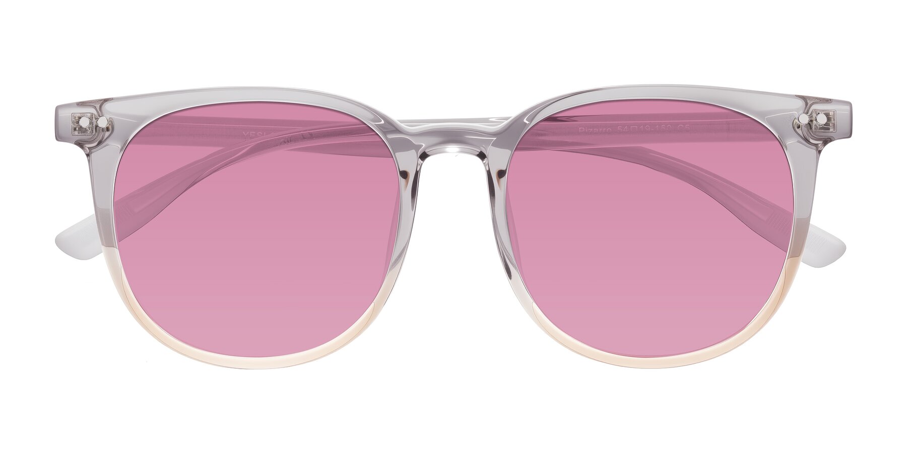Folded Front of Pizarro in Crystal Gray/Champagne with Medium Wine Tinted Lenses