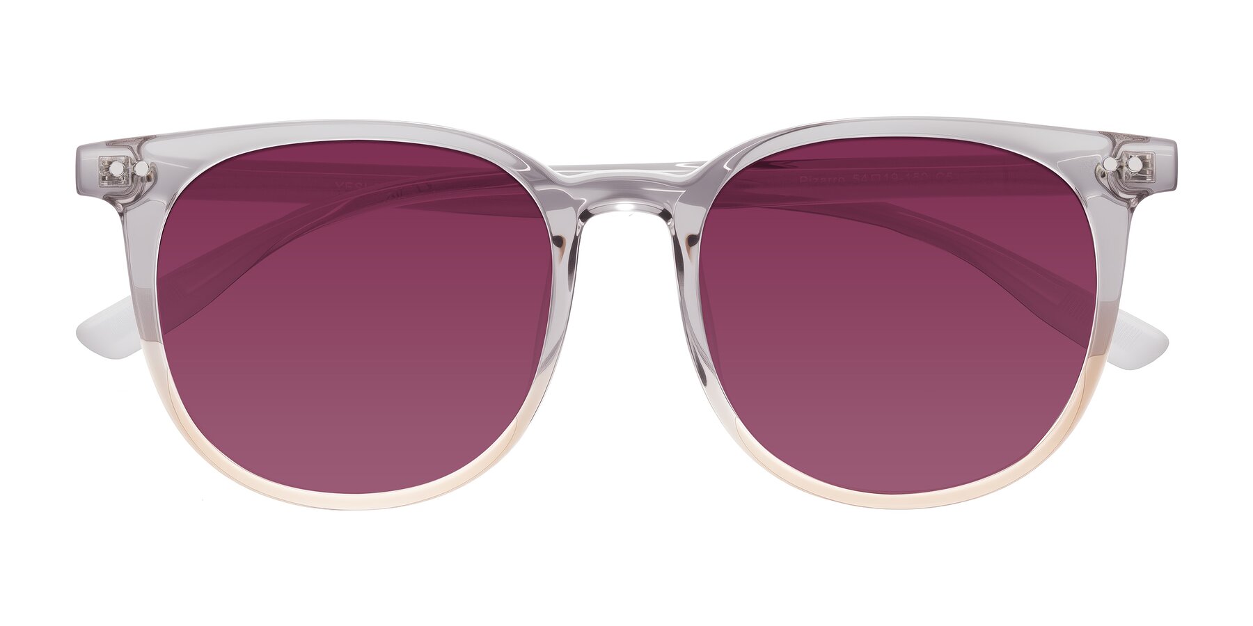 Folded Front of Pizarro in Crystal Gray/Champagne with Wine Tinted Lenses