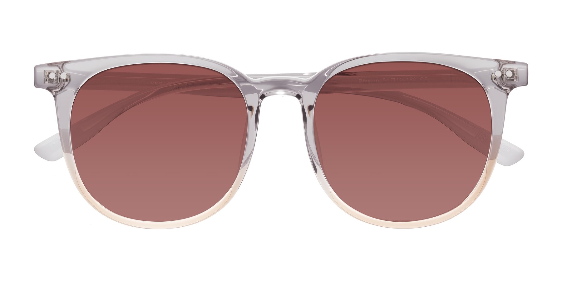 Folded Front of Pizarro in Crystal Gray/Champagne with Garnet Tinted Lenses