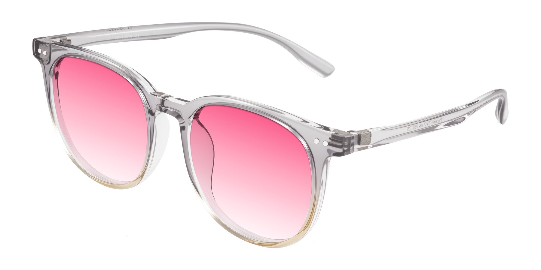 Angle of Pizarro in Crystal Gray/Champagne with Pink Gradient Lenses