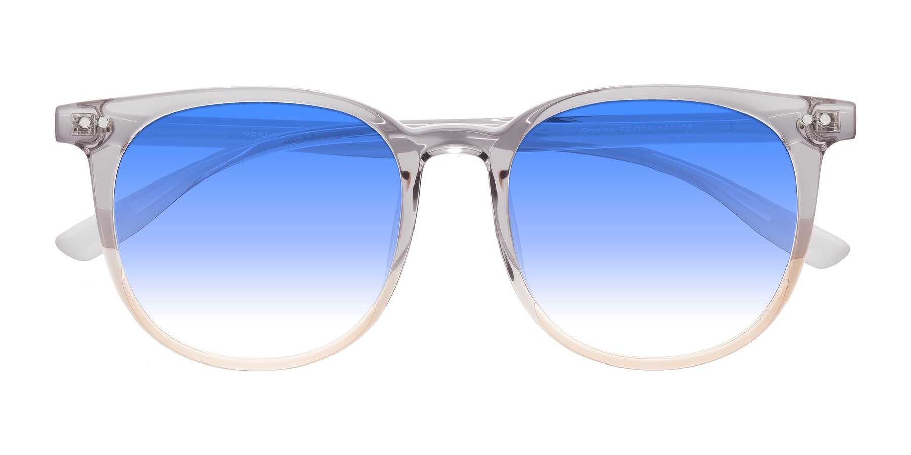 Folded Front of Pizarro in Crystal Gray/Champagne with Blue Gradient Lenses